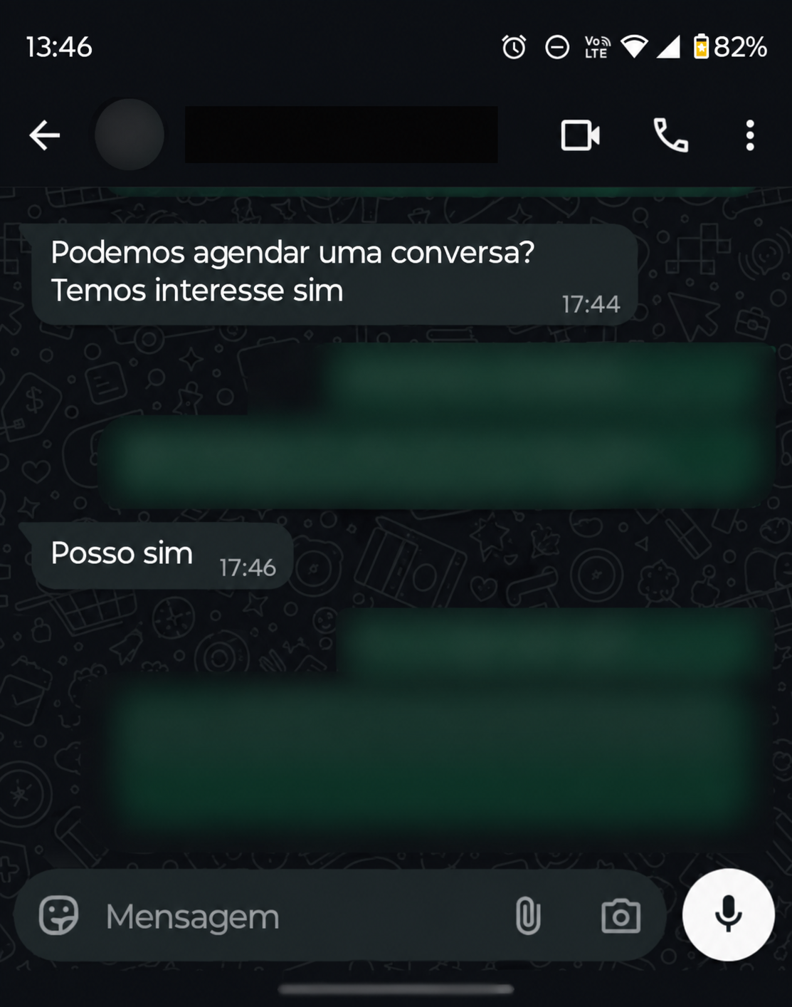 Conversa real anonimizada com interesse em agendar uma reunião